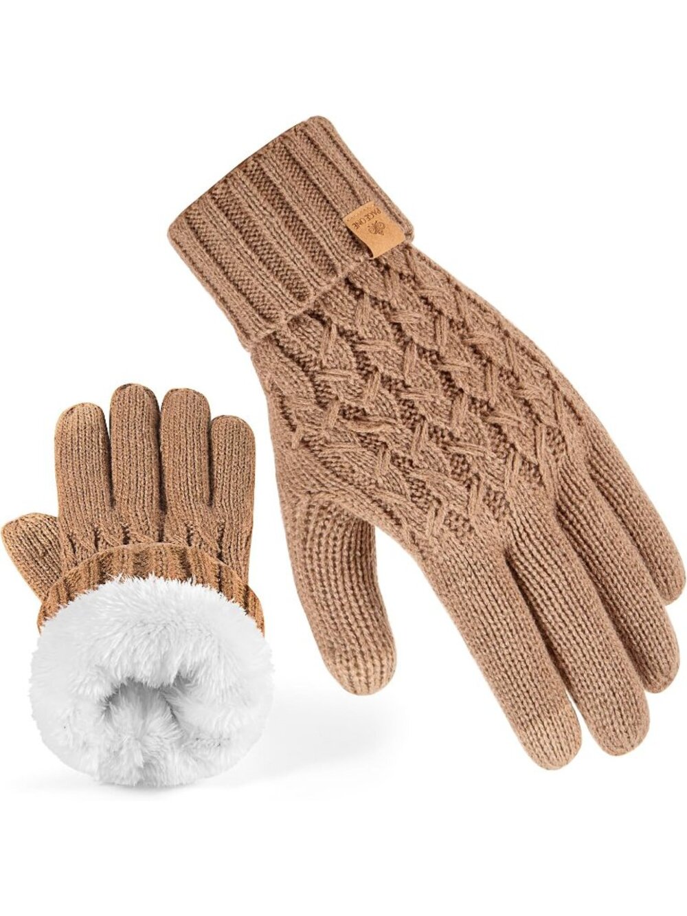 Women's Khaki Touchscreen Texting Warm Knit Fleece Lined Gloves for Cold Weather